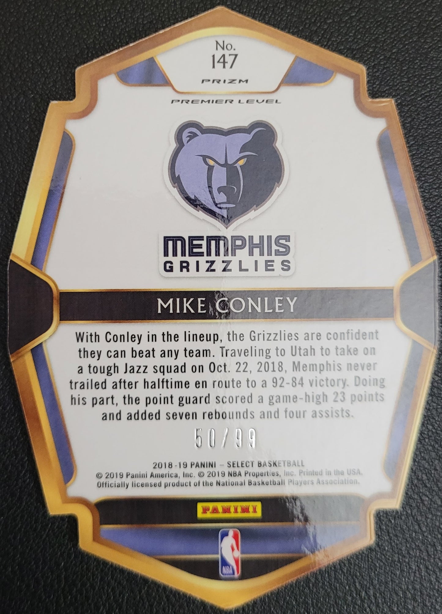 2018-19 Panini Select #147 Mike Conley Purple Prizms Die Cut #50/99