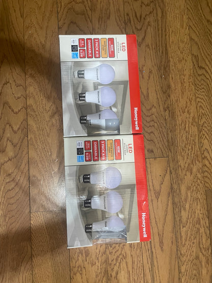 2 pack Honeywell A19 LED Dimmable Bulbs 60W Equivalent Soft White 3-Pack 800 Lumens NEW!