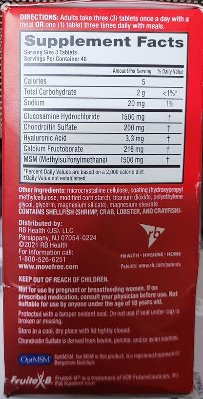 Move Free Advanced Plus MSM Joint Health with Glucosamine, 120 Count, Exp. 3/28