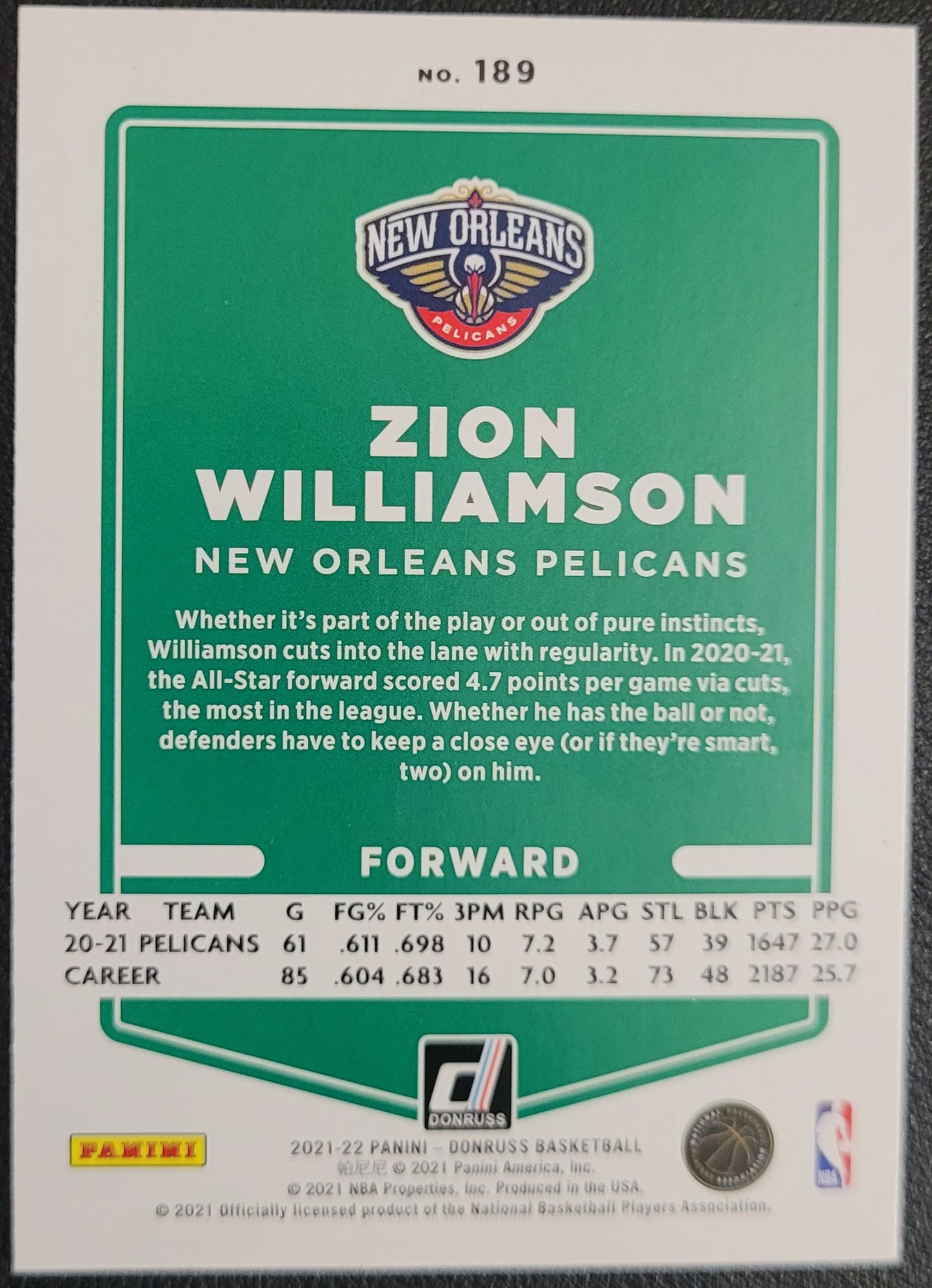 2021-22 Donruss #189 Zion Williamson