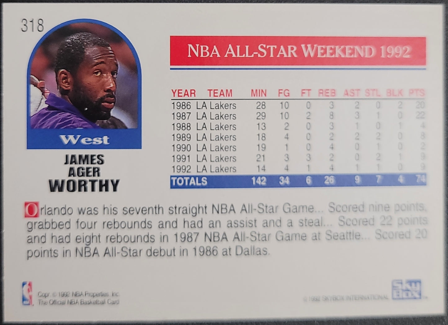 1992-93 Hoops #318 James Worthy