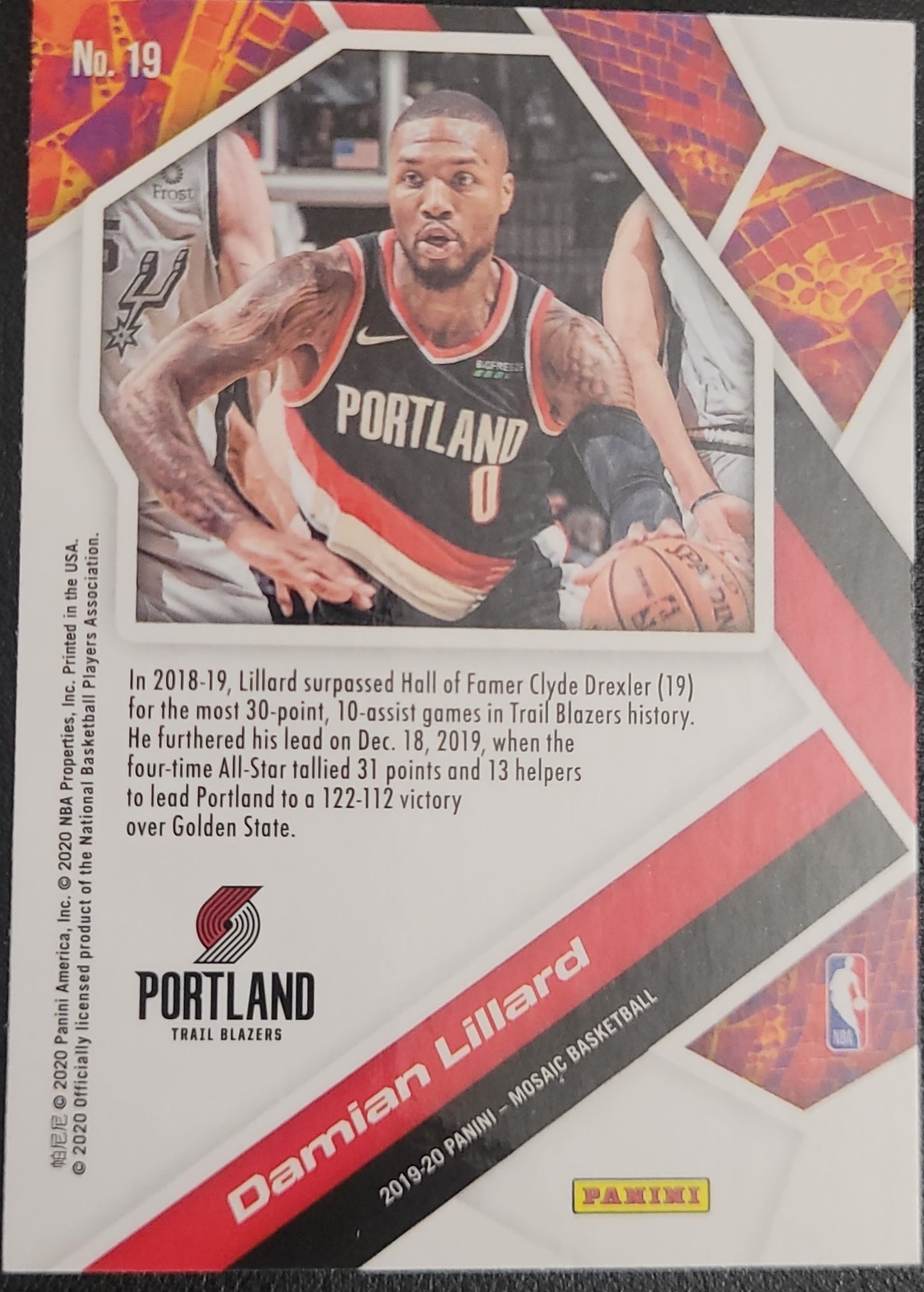 2019-20 Panini Mosaic #19 Damian Lillard Will to Win Mosaic
