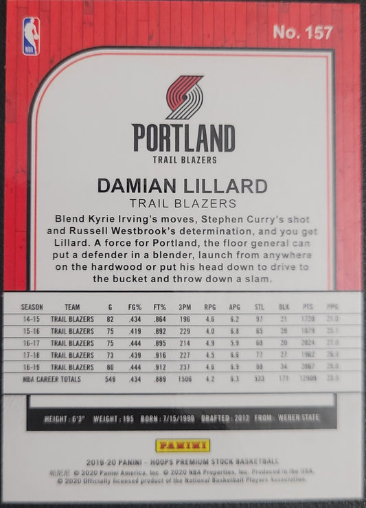 2019-20 Hoops Premium Stock #157 Damian Lillard Prizms Silver