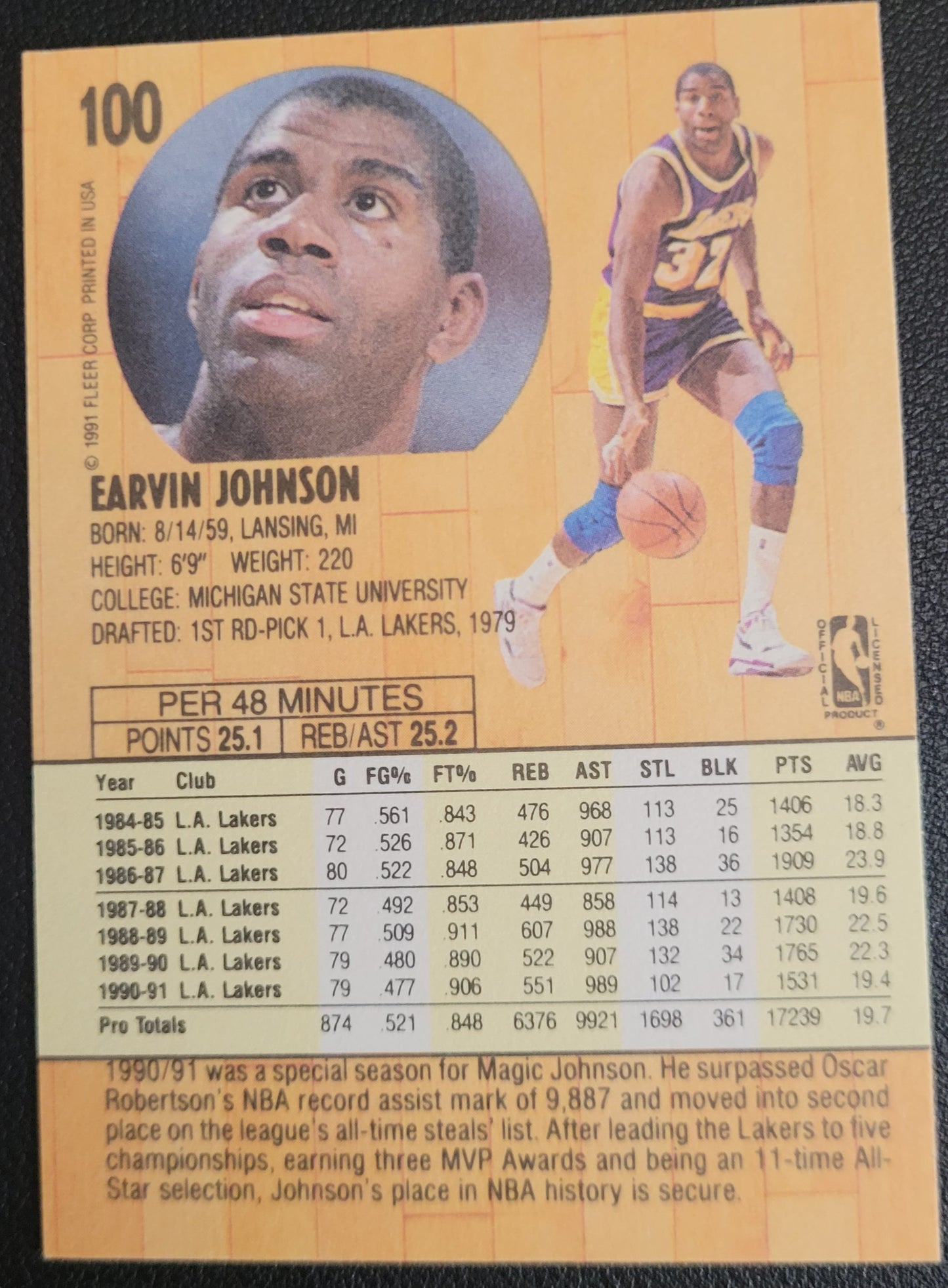 1991-92 Fleer #100 Earvin Johnson