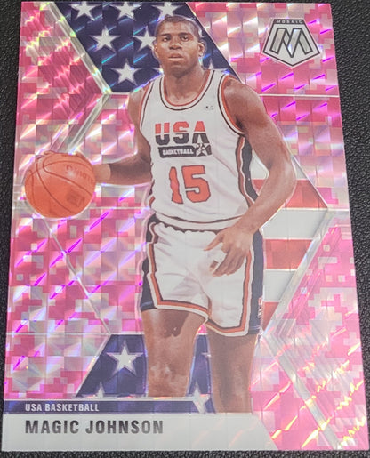 2019-20 Panini Mosaic #255 Magic Johnson Camo Pink