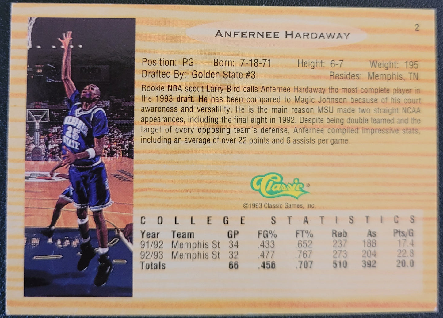 1993 Classic Draft Picks #2 Anfernee Hardaway