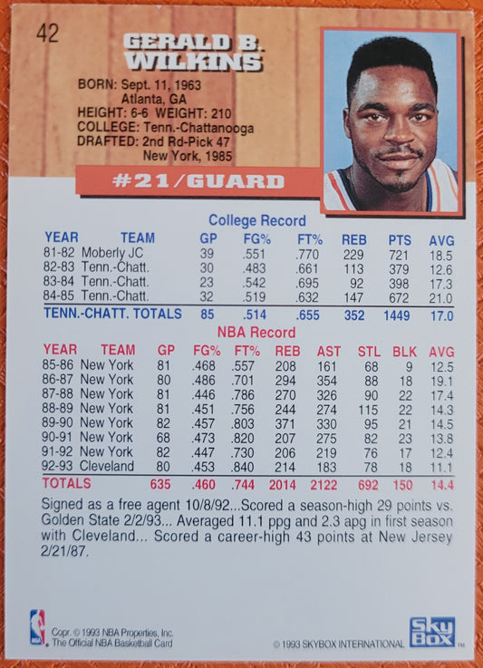 1993-94 Hoops #42 Gerald Wilkins Fifth Anniversary Gold