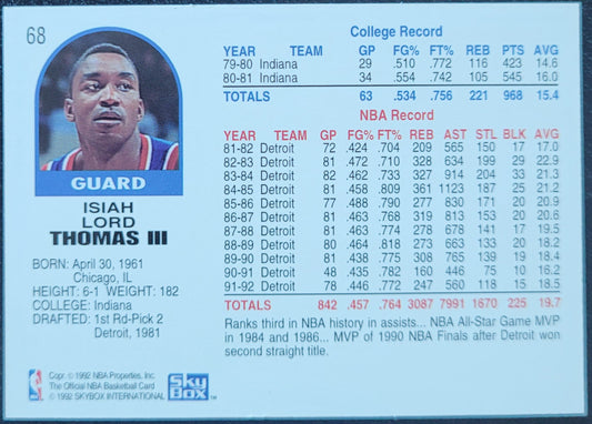 1992-93 Hoops #68 Isiah Thomas