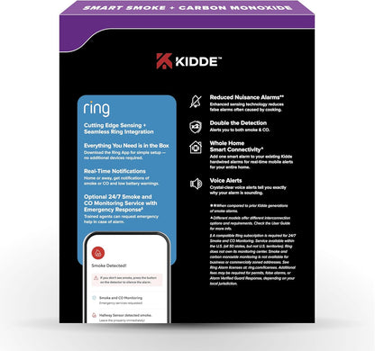Kidde RGCUAR-RW Wired + Battery Smart WiFi Smoke + Carbon Detector w/ Ring Alert