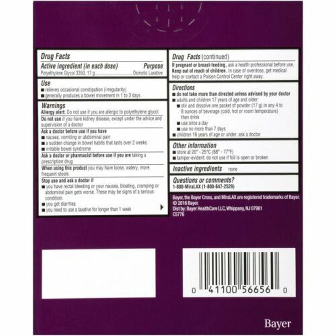 MiraLAX Unflavored Powder Laxative 20 Ct – Fast Constipation Relief, Exp. 8/27