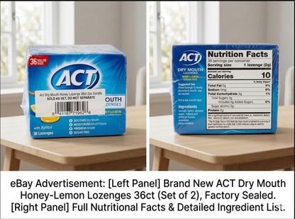 Dry Mouth Lozenges with Xylitol, Honey-Lemon Flavor, 72 Count Pack of 2 - NEW!