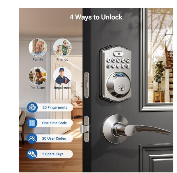 Veise Fingerprint Keyless Entry Door Lock with Handles, Electronic Keypad - NEW!