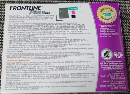 Frontline Plus for Large Dogs 45-88 lbs - 3 Doses, 1 Month Supply - New!
