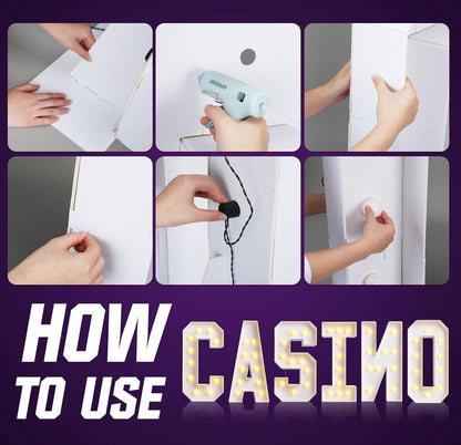 Huquary 6 peice Casino 4ft large Casino Light Up Sign, LED Party Decorations - NEW!