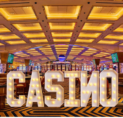 Huquary 6 peice Casino 4ft large Casino Light Up Sign, LED Party Decorations - NEW!
