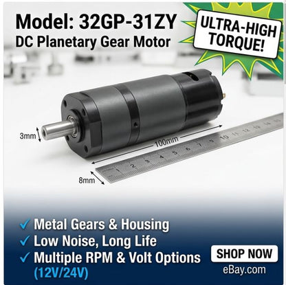 DC 12V/24V Planetary Brushed Motor 32GP-31ZY with Speed Control & Reversible - NEW!