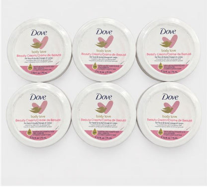 Dove Body Love Cream Lot of 6 - 24 Hr Hydration for Face & Body, 2.5OZ- NEW!