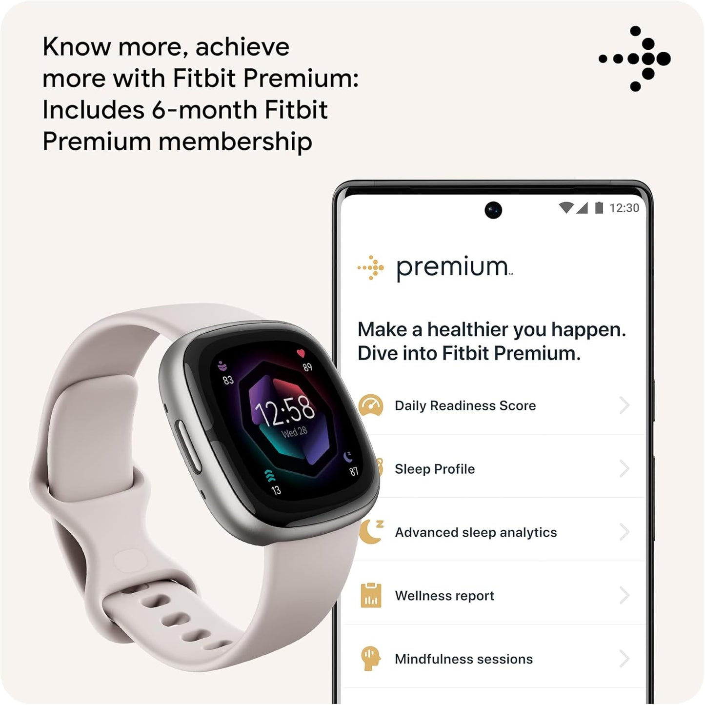 Fitbit Sense 2 Smartwatch - Lunar White Infinity Band, Heart Rate Monitor, Unisex