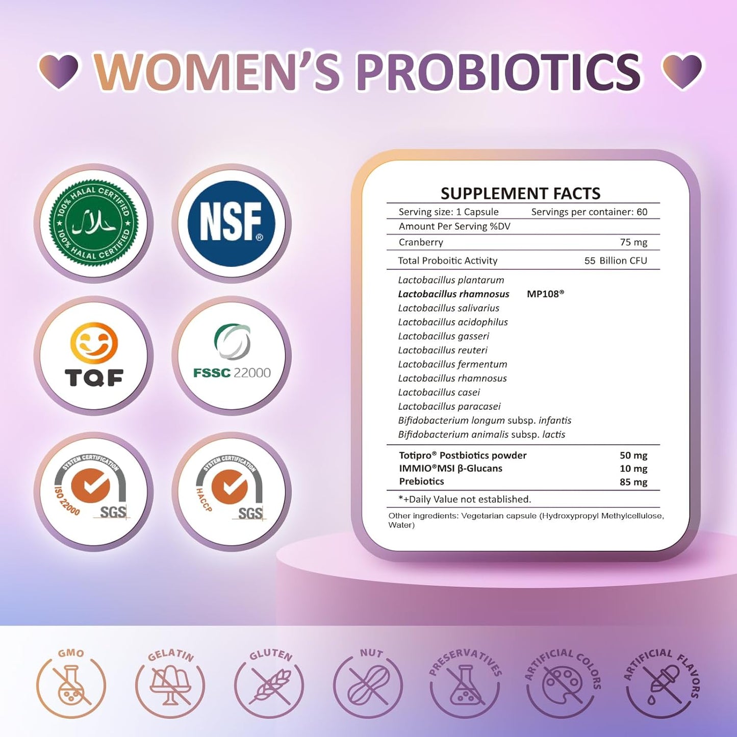 F36 Probiotics for Women, 55 Billion CFU, Mushroom Cranberry, 30 Caps, Exp. 9/26