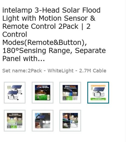 2x Solar Motion Sensor Lights 3000LM 333 LED 3-Head Outdoor Security Flood Light - NEW!