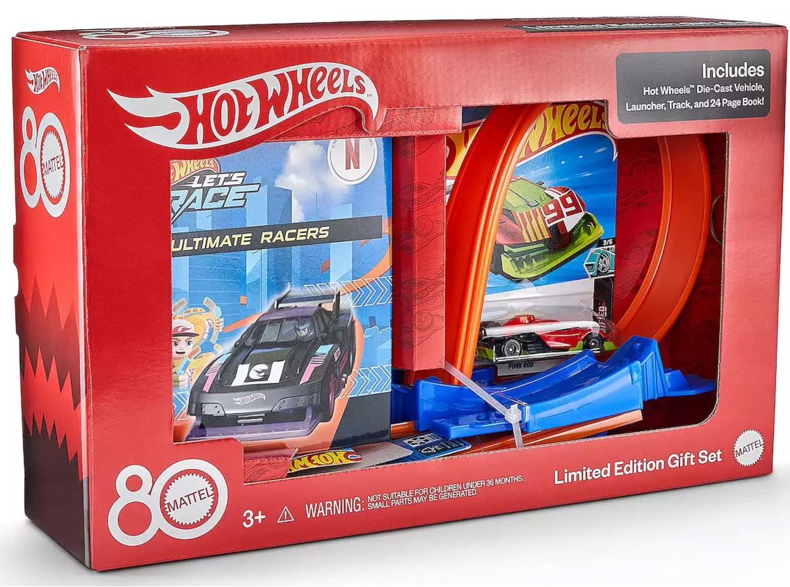 Hot Wheels Gift Set, Speed Snap Stunt Tracks, Vehicle, Launcher, & Book - New!