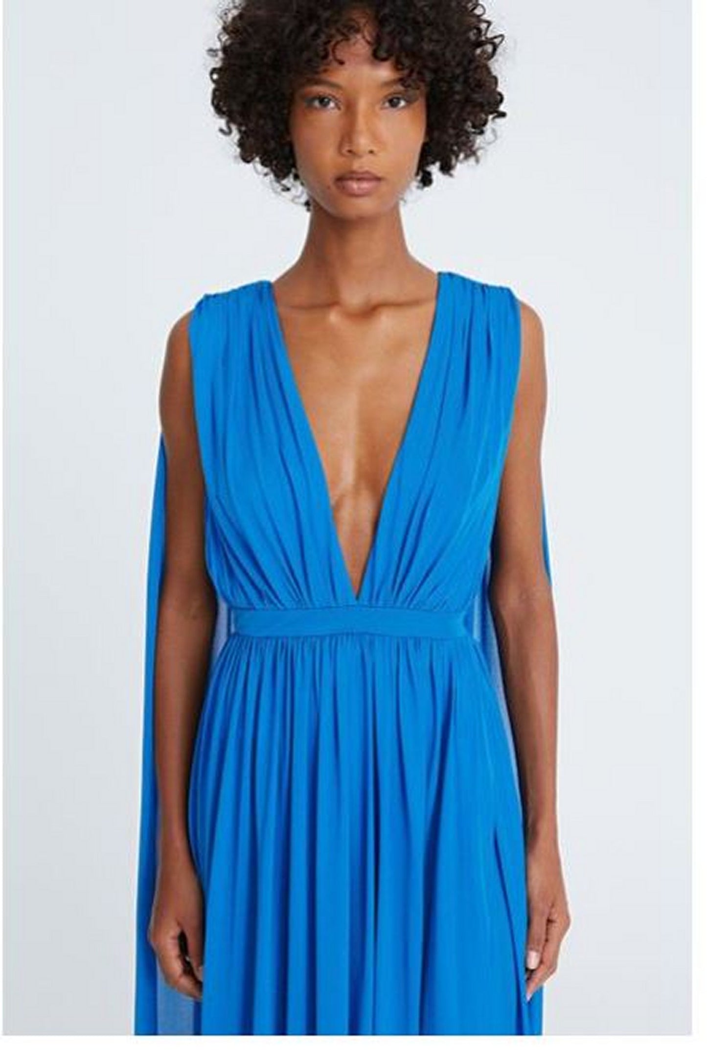 Halston Ashley Jersey V Neck Dress, Azure color
