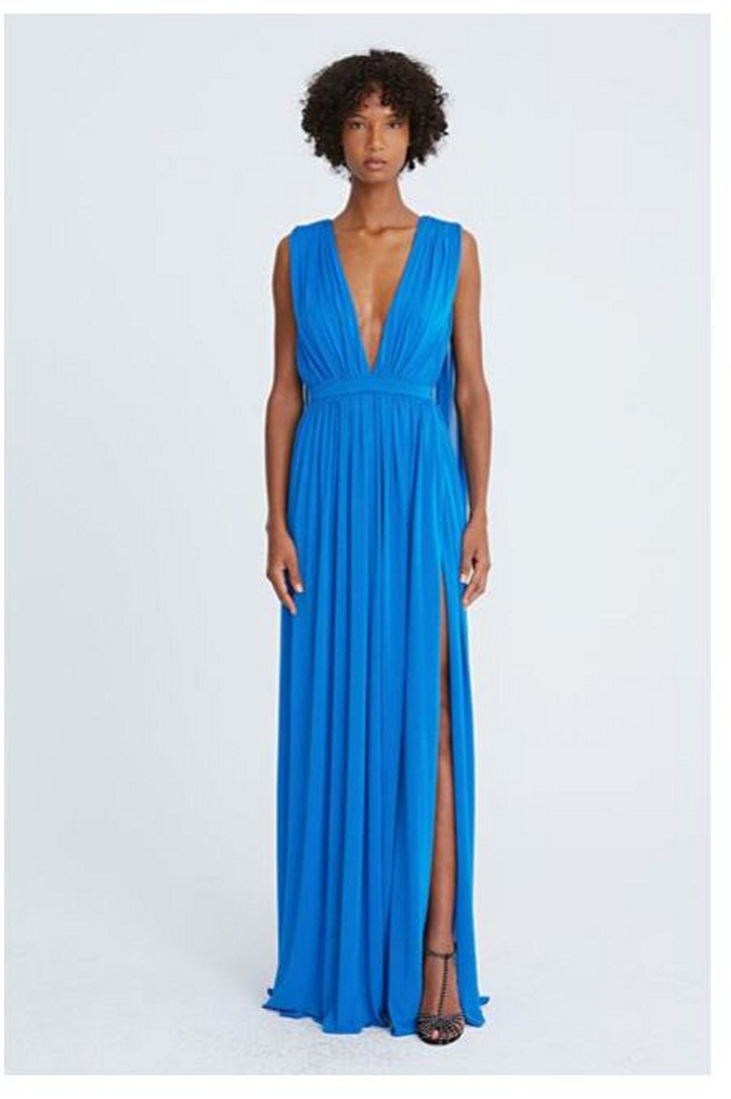 Halston Ashley Jersey V Neck Dress, Azure color