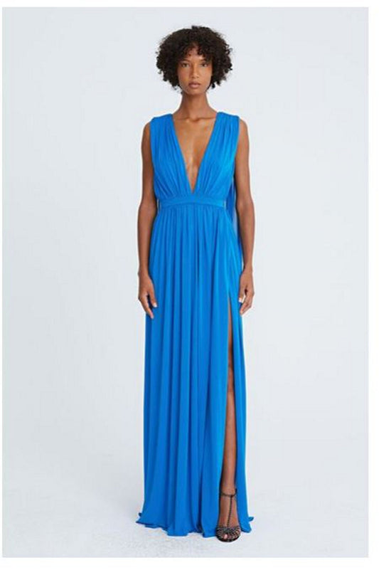 Halston Ashley Jersey V Neck Dress, Azure color