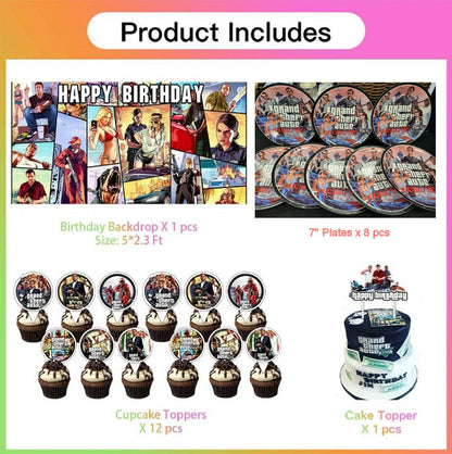 Grand Thieft Auto Birthday Decoration Kit, 22 pieces