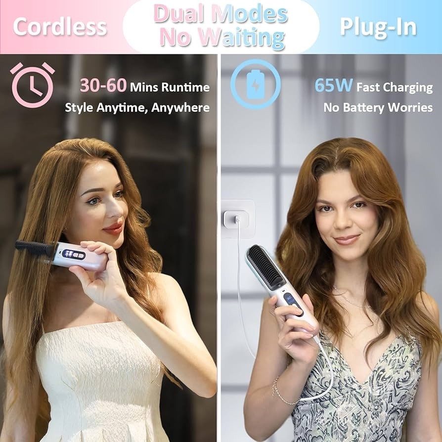 BEAUTYOVO SilkyGo Travel & TSA-Friendly Cordless Hair Straightener Brush - New!