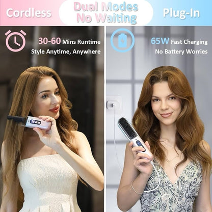 BEAUTYOVO SilkyGo Travel & TSA-Friendly Cordless Hair Straightener Brush - New!