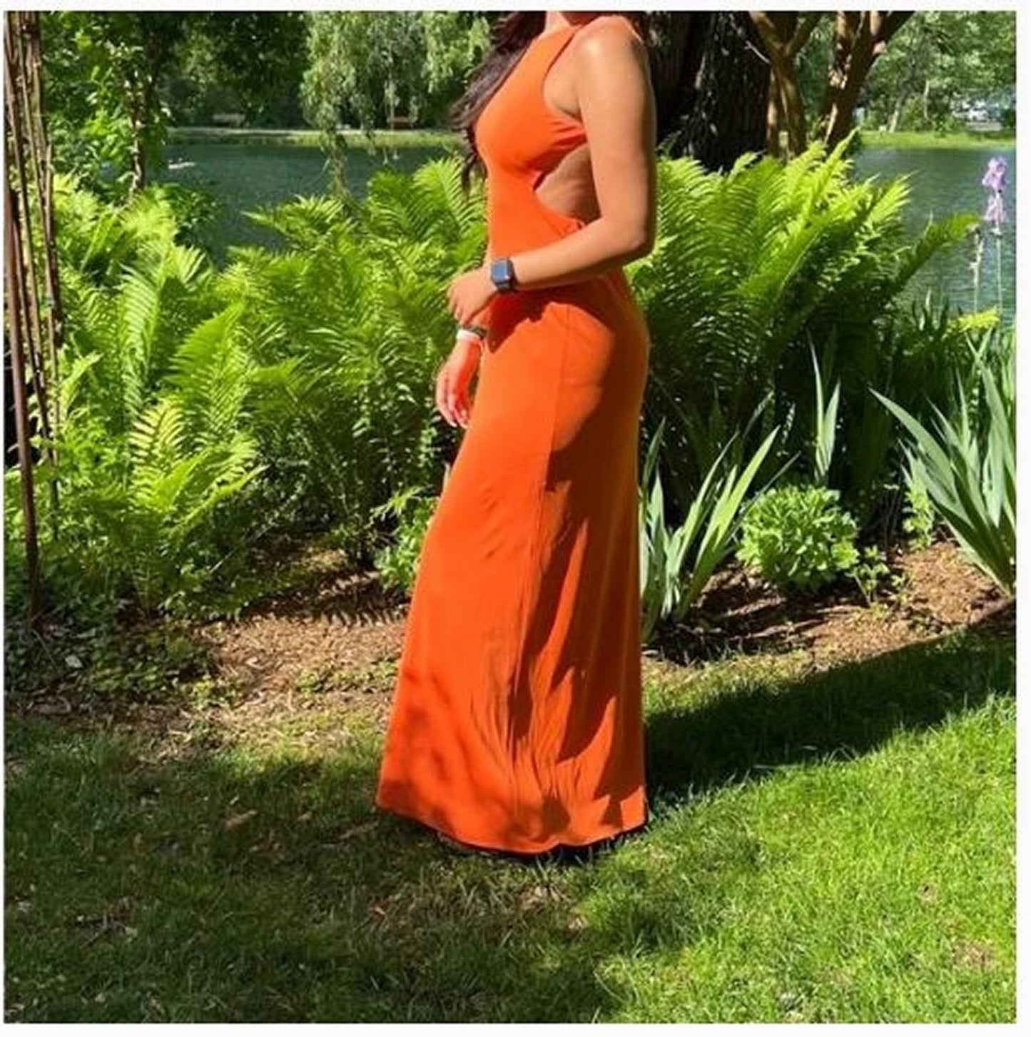 Halston Briar Jersey Open Back Gown, Orangeade