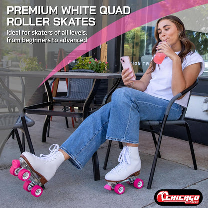 Chicago Women's Classic Roller Skates - Premium White Quad Rink Skates - Size 6 - New!