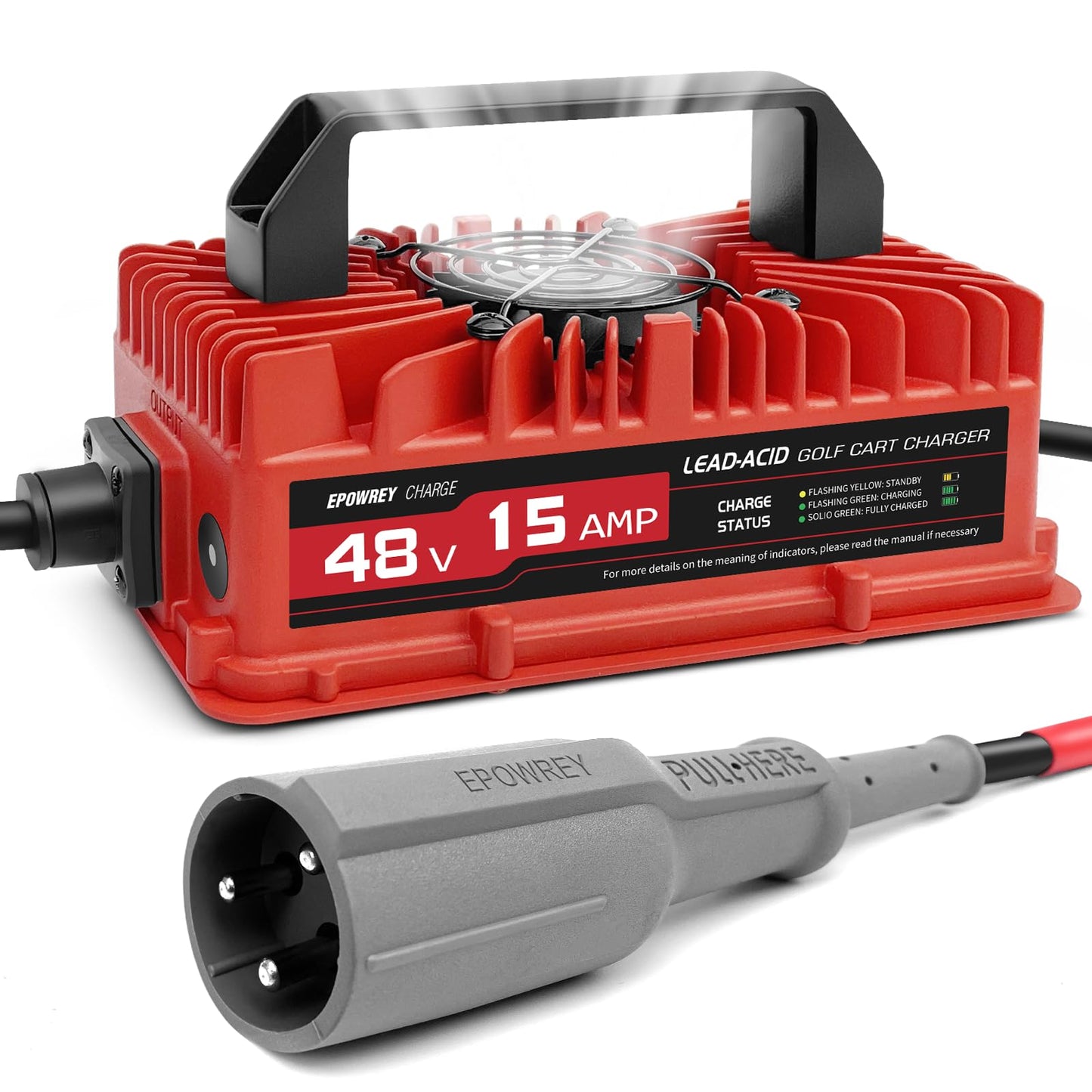 Epowrey 15 AMP, 48 Volt Golf Cart Battery Charger for Club Car, 3 Pin Round, New