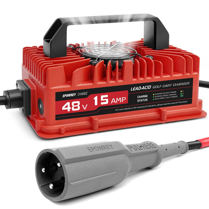 Epowrey 15 AMP, 48 Volt Golf Cart Battery Charger for Club Car, 3 Pin Round, New