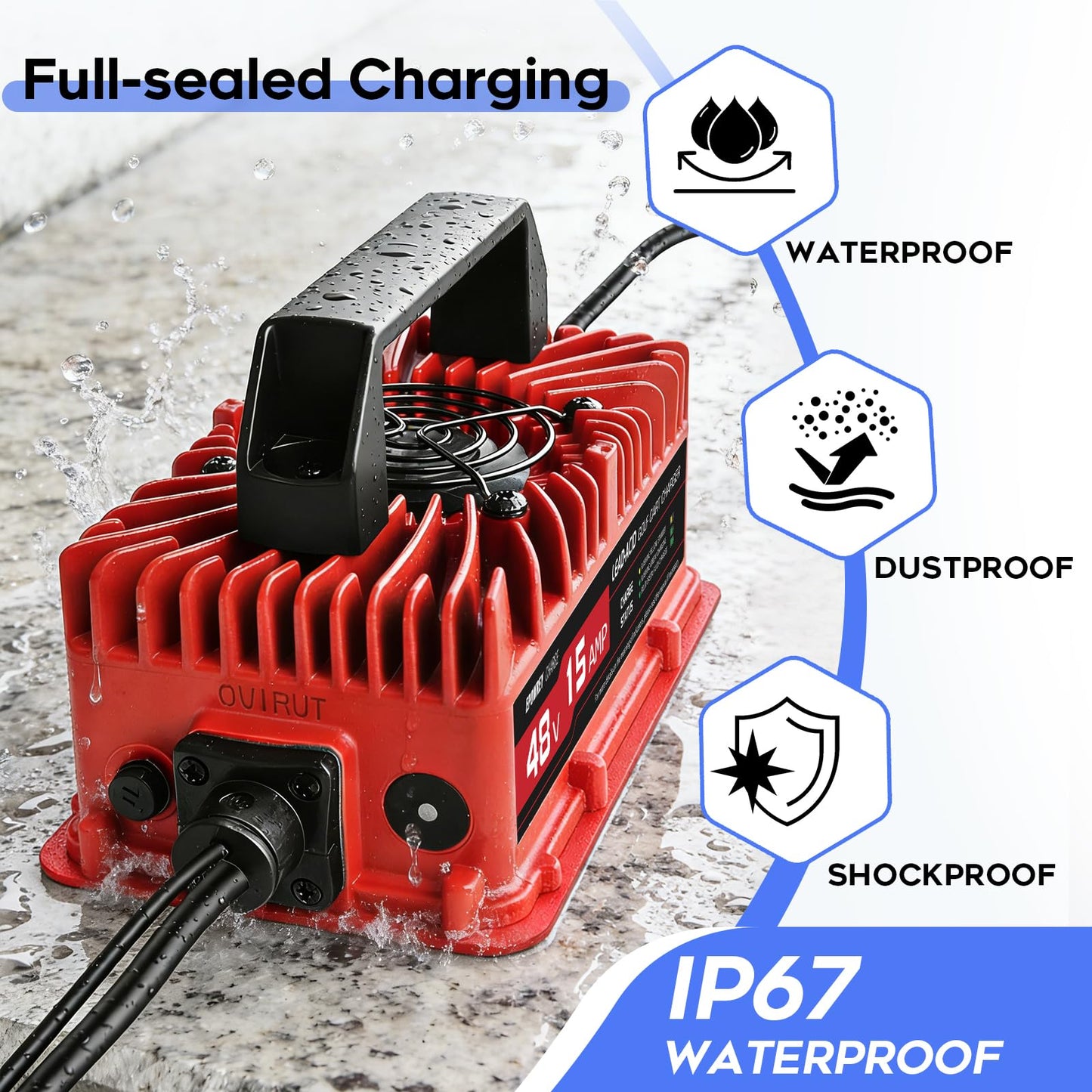 Epowrey 15 AMP, 48 Volt Golf Cart Battery Charger for Club Car, 3 Pin Round, New