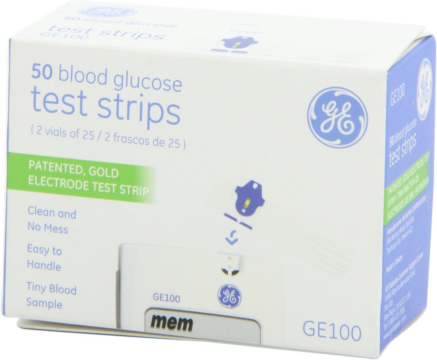 Genuine GE100 Glucose Test Strips, Gold Electrode, (2 Pack, 100 ct.), Exp. 5/26