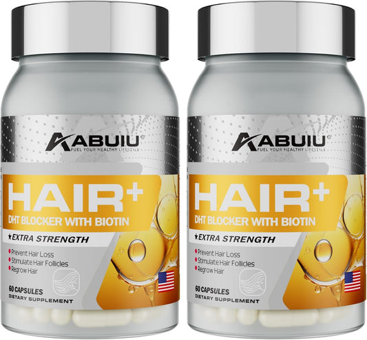 Abuiu Hair + Biotin Hair Growth, Men/Women supplement w/ Vitamins (2 Pack, 120 Caps)