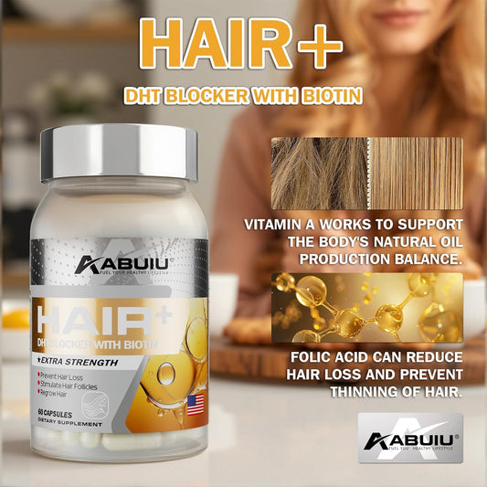 Abuiu Hair + Biotin Hair Growth, Men/Women supplement w/ Vitamins (2 Pack, 120 Caps)