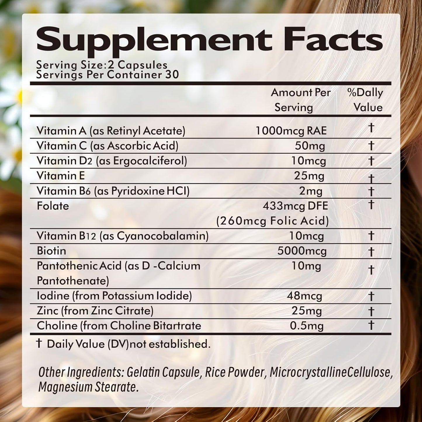 Abuiu Hair + Biotin Hair Growth, Men/Women supplement w/ Vitamins (2 Pack, 120 Caps)