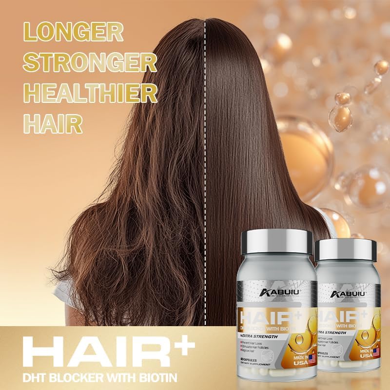Abuiu Hair + Biotin Hair Growth, Men/Women supplement w/ Vitamins (2 Pack, 120 Caps)