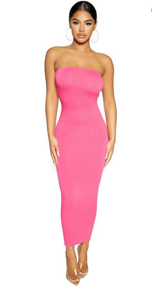 Naked Wardrobe Midi Strapless Tube Dress ( Rasberry, NW-S0044), New w/Tag