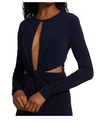HALSTON EVENING Kathryn Twist Cutout Jumpsuit, Navy