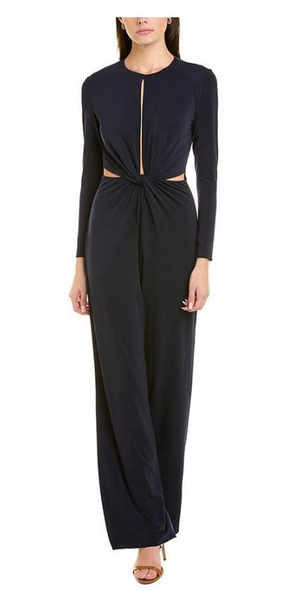 HALSTON EVENING Kathryn Twist Cutout Jumpsuit, Navy