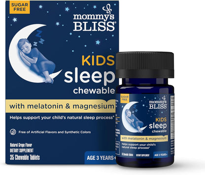 Mommy's Bliss Kids Sleep Chewable Tablets, w/ Calming Herbs, Grape Flavor, Sugar Free, Age 3+, 35 Count  - Exp. 11/27