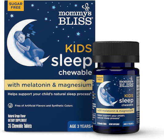 Mommy's Bliss Kids Sleep Chewable Tablets, w/ Calming Herbs, Grape Flavor, Sugar Free, Age 3+, 35 Count  - Exp. 11/27