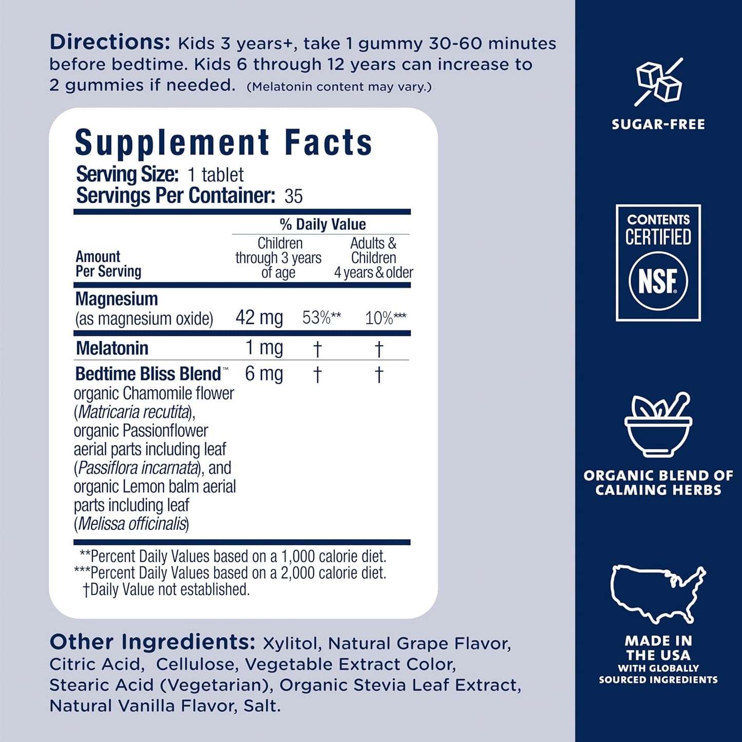 Mommy's Bliss Kids Sleep Chewable Tablets, w/ Calming Herbs, Grape Flavor, Sugar Free, Age 3+, 35 Count  - Exp. 11/27