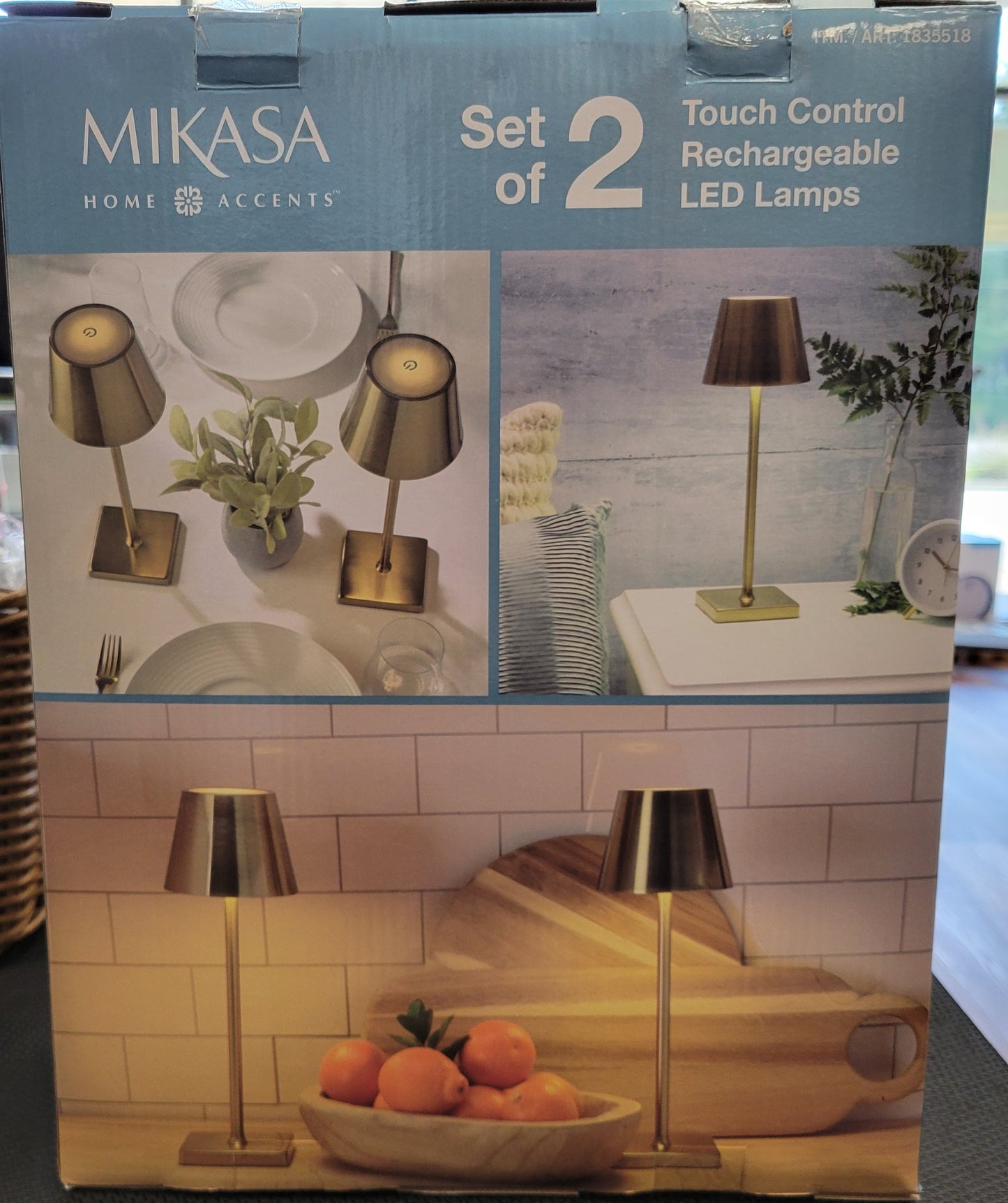 Mikasa Home Accents Set of 2 Touch Control Rechargeable LED Lamps - Gold, New!