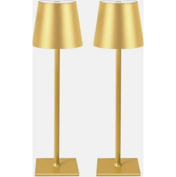 Mikasa Home Accents Set of 2 Touch Control Rechargeable LED Lamps - Gold, New!