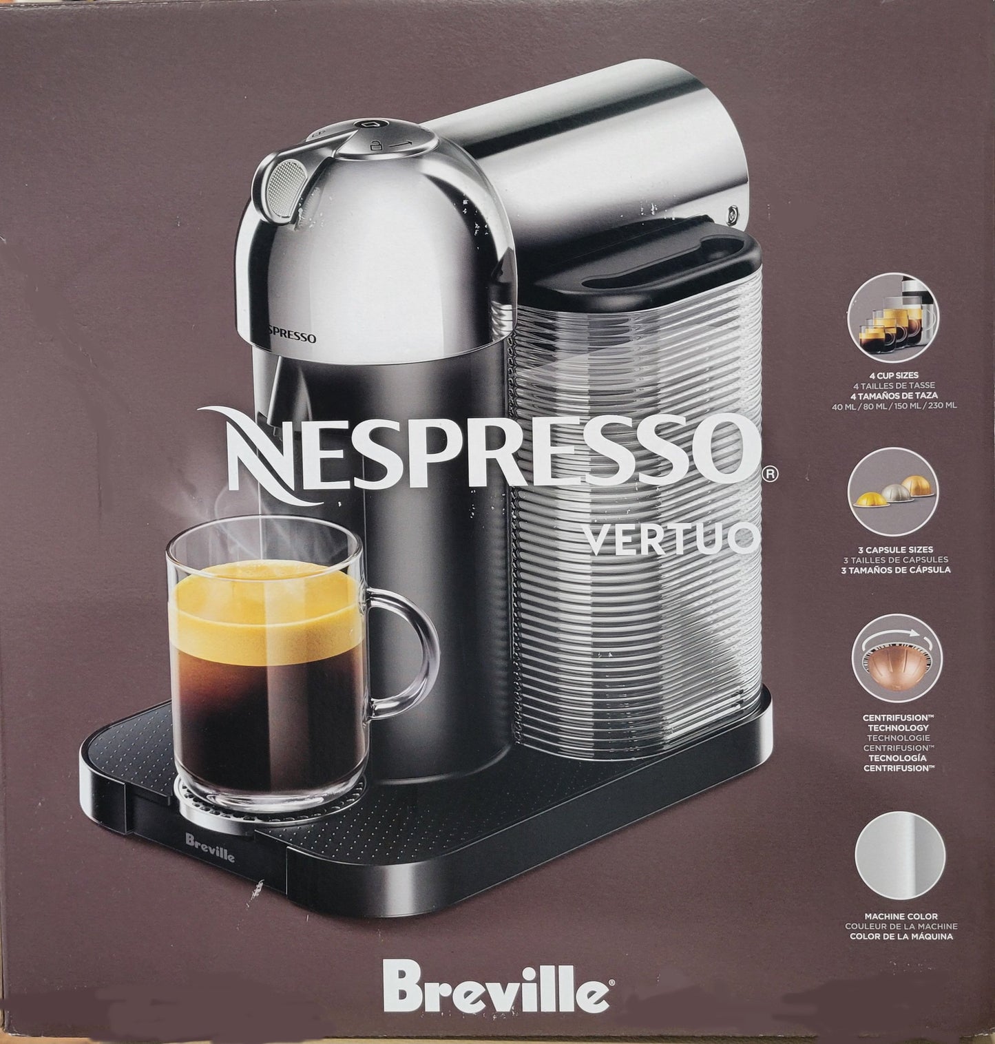 Breville Nespresso Vertuo Coffee & Espresso Maker, Chrome - New!